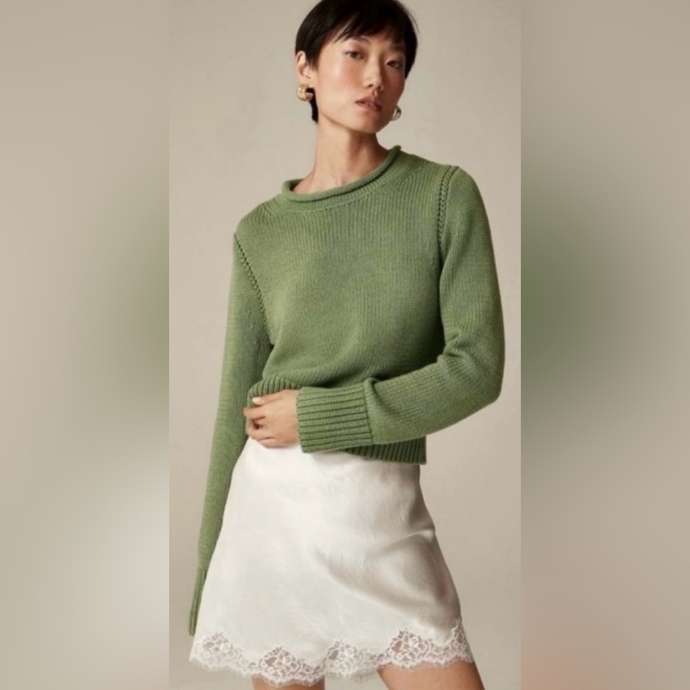 J.Crew NWOT Heritage Cotton Roll Neck Sweater in Midnight Moss